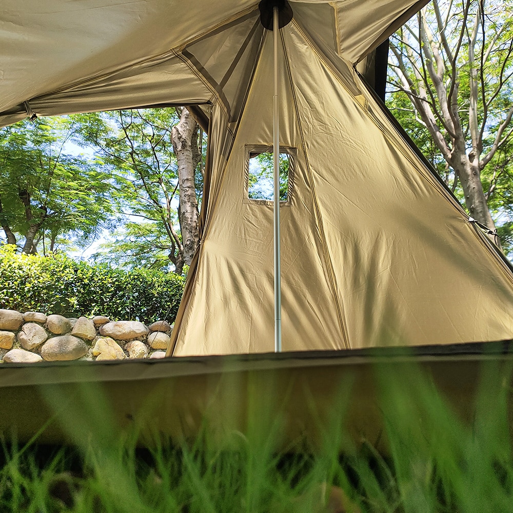 Cheap Goat Tents Ultralight Camping Teepee Tent with Chimney Window Outdoor Tipi Pyramid Tent Double Layer Bushcraft 1 Person Tents Hot Tent   